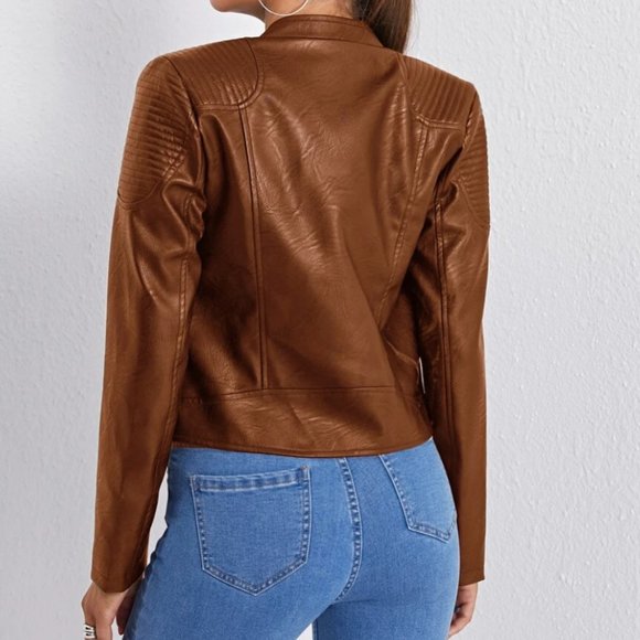 Vegan Leather Minimalist Moto Jacket Black - Picture 11 of 16